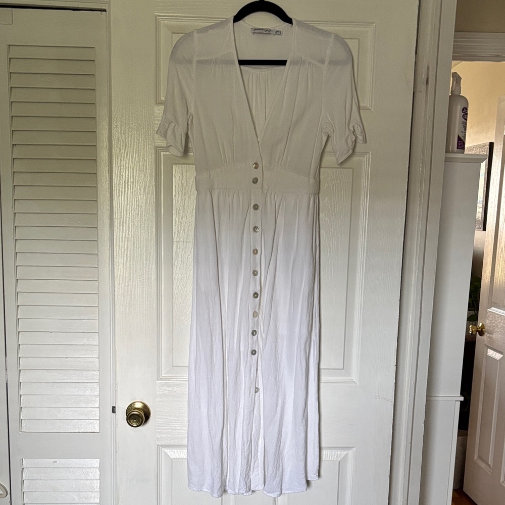 Beautiful White Button-Down Midi Dress